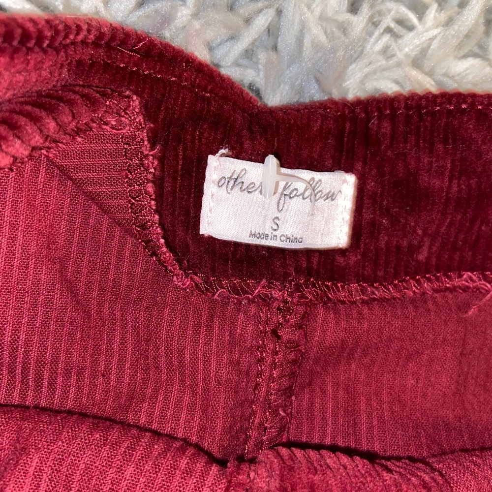 Red button up Velvet skirt.